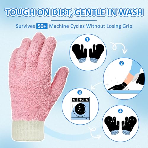 MIG4U Microfiber Dusting Gloves House Cleaning Glove for Blinds, Windows, Shutters, Furniture, and Car, Reusable Lint-Free Pink 1 Pair S/M - color: Pink 1 Pair, size: Small-Medium