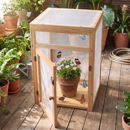Wooden Butterfly Habitat Cage Kit Monarch Caterpillar Enclosure with Mesh Tent & Wood Frame, Detachable Insect Observation House for Kids Outdoor Garden(15.7") - size: 15.7"