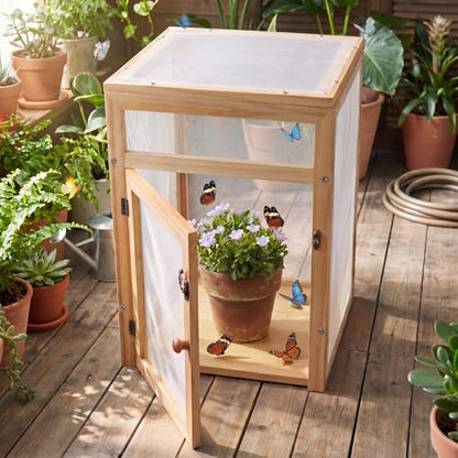 Wooden Butterfly Habitat Cage Kit Monarch Caterpillar Enclosure with Mesh Tent & Wood Frame, Detachable Insect Observation House for Kids Outdoor Garden(15.7") - size: 15.7"