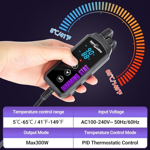 REPTI ZOO Reptile Dimming Thermostat, PID Temperature Controller with LED Digital Screen, Reptile Thermostat for Reptile Heat lamp Blub & Mat Heaters, Memory Function