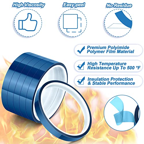 selizo Heat Tape for Heat Press Sublimation, 6 Packs Heat Transfer Tape Heat Resistant High Temperature Adhesive Tape for Dye Sublimation, HTV Craft - color: Blue