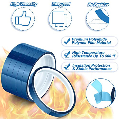 selizo Heat Tape for Heat Press Sublimation, 6 Packs Heat Transfer Tape Heat Resistant High Temperature Adhesive Tape for Dye Sublimation, HTV Craft - color: Blue