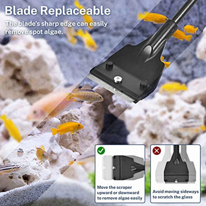 Olaismln Fish Tank Scraper Cleaner for Glass Aquariums, 21" Handheld Scraper Cleaning Razor with 5 Stainless Steel Blades for Fish Reef Plant Glass Tank
