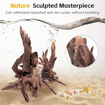 EFFIELER Natural Driftwood for Aquarium Decor – Unique Size Real Wood Branches for Fish Tank, Reptile Habitat, Terrarium, Hermit Crab, Shrimp Tank (11-14 INCH 2-Pack, Mopani Driftwood) | Aquarium & Terrarium Compatible Unique Organic Shapes - size: 11-14