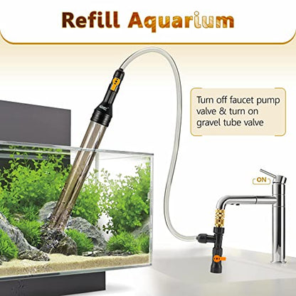 hygger Bucket-Free Aquarium Water Change Kit Metal Faucet Connector Fish Tank Vacuum Siphon Gravel Cleaner with Long Hose 49FT Drain & Fill - size: 49 Foot(Pack of 1)