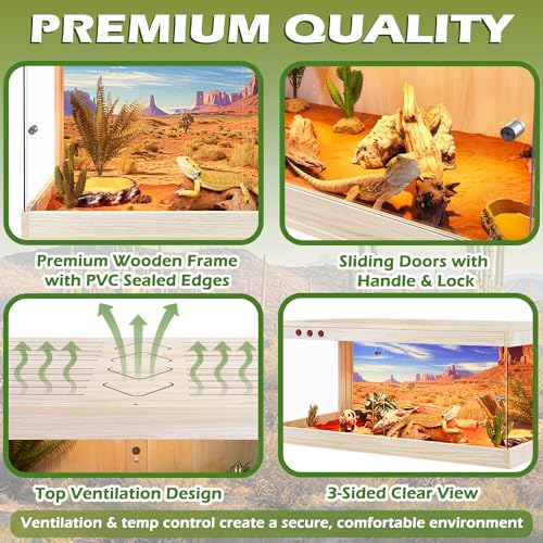 Royxen Reptile Enclosure,82 Gallons Reptile Tank with Wooden Top and Lockable Design,Tempered Glass Bearded Dragon Tank for Lizard Gecko Habitat (Oak,48" Length) - color: Oak, size: 82 Gallons,48" Length