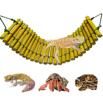 Bearded Dragon Tank Accessories, Reptile Climbing Hammock Bridge, Lizard Lounger Bamboo Ladder, Reptile Tank Accessories for Habitat, 18 x6 in