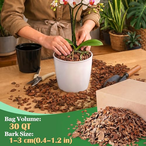 30 QT Organic Orchid Potting Bark, Natural Bark Growing Medium | For Orchids, Houseplant & Potted Plant, Improves Drainage, Root Health & Garden Soil Structure, Balanced Moisture Retention