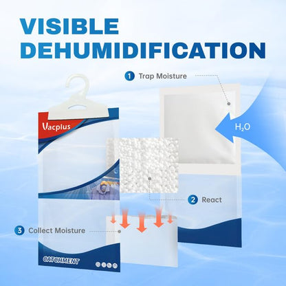 Vacplus Moisture Absorber, 10Pack Hanging, Strong Absorption, Unscented | Closet, Enclosed Spaces, Bathroom, Odor Eliminator, Dehumidifier Bags, 9.8 OZ - size: 10 pack