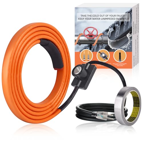 Heat Tape for Water Pipes, 6ft Pipe Heat Tape with Thermostat, Self Regulating Heat Tape Cable, Freeze Protection Heating Cable Wrap for Water Pipes, Used for Metal Plastic Pipes and Roof RV - style: 6FT with Thermostat