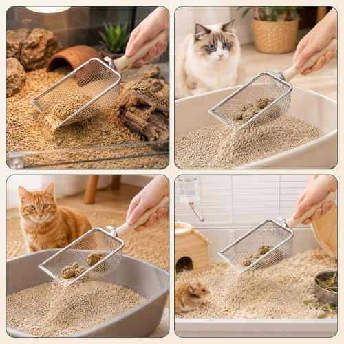 Bearded Dragon Sand, Stainless Steel Cat Litter Scoop Heavy Duty Reptile Sand Sifter Fine Mesh Litter Box Scoop Shovel for Lizard, Gecko, Bearded Dragon Bedding, Cat Pooper Lifter | Heavy Duty Reptile Sand Sifter Fine Mesh Litter Box Scoop Shovel for Liza