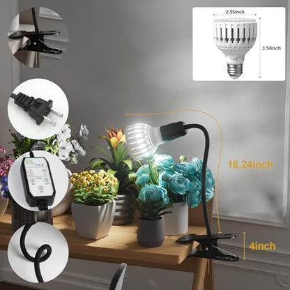 Grow Light,24W (160Watts Equiv) 5000K White Full Spectrum LED Growing Lamp Clip on Desk for Indoor Plants,Bulbs Replaceable & Non-dimmable (Black, 80W) - size: 80W