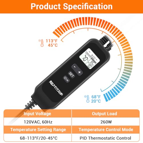Reptile Dimming Thermostat, Adjustable Day and Night Temperature, Thermostat for Reptile Heat Lamp Heat Pad, PID Temperature Controller, Memory Function, ℉/℃ (Model: PT02A) - color: Day/Night Temp Set