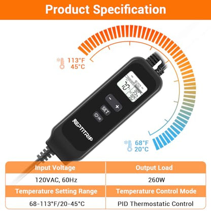 Reptile Dimming Thermostat, Adjustable Day and Night Temperature, Thermostat for Reptile Heat Lamp Heat Pad, PID Temperature Controller, Memory Function, ℉/℃ (Model: PT02A) - color: Day/Night Temp Set