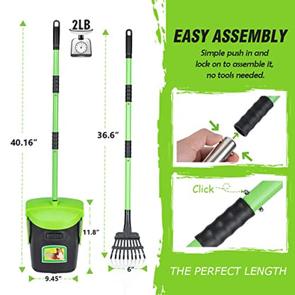 MXF 40.16" Pooper Scooper Set – Swivel Bin & Rake Kit with 100 Waste Bags | Long Handle Waste Pick Up Tool with Bag Attachment. Fits Large to Small Dogs on Lawn, Yard, Grass, Gravel, & Kennels