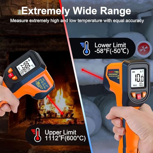 DEASOMIYE Infrared Thermometer Gun, -58°F~1112°F Laser Thermometer Temperature Gun, Non Contact IR Temp Gun with Adjustable Emissivity for Cooking,Griddle,HVAC,Fridge,Grill,Pizza Oven(Not for Human) - color: Orange