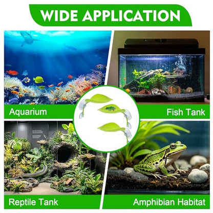 3PCS Leaf Decorations with Suction Cups, Frog Habitat for Terrarium Decor, Reptile Tank Accessories for African Dwarf Frog Top Water Frog Dart Frog Tree Frog (Green)