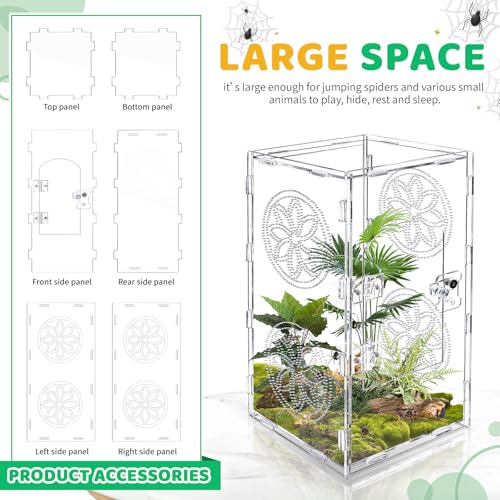 Large Jumping Spider Enclosure, 12x6x6 Inch Acrylic Tarantula Enclosure, Jumping Spider Accessories with Front Opening Door for mantises, Lizards, Frogs and Insects
