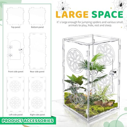 Large Jumping Spider Enclosure, 12x6x6 Inch Acrylic Tarantula Enclosure, Jumping Spider Accessories with Front Opening Door for mantises, Lizards, Frogs and Insects