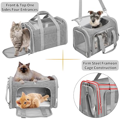 Soft-Sided Cat/Dog/Pet Carrier, Collapsible Pets Travel Carriers | For Big Cats/Small Dogs with Shoulder Strap & Removable Mat, Mesh Puppy Carry Bag, Up to 25 Lbs, TSA Airline Approved(Gray) - color: GRAY, size: 20"L x 13"W x 13"H