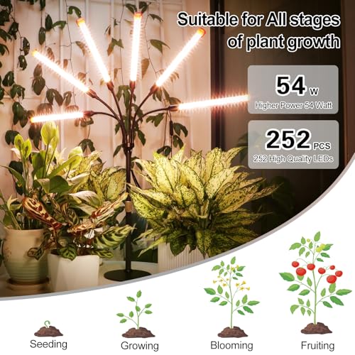 FECiDA 2026 6Head Table Top Grow Lights for Seed Starting, Indoor Plants, Bonsai, 54 Watt Power Draw, NO Need Adapter, 4/8/12/16/20H Timer, 16"-24" Height Adjustable, Big Coverage - size: Desk-6Head-54W