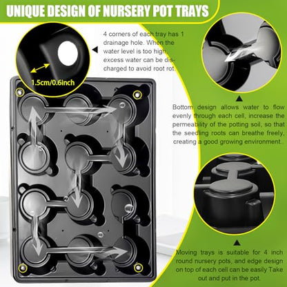 RooTrimmer 5 Pack 12 Cell Nursery Pot Trays with Adjustable Humidity Domes & 4 Inch Clear Pots 60 Pack, Sturdy Seed Starting Kit for Greenhouse Garden, Reusable Plant Growing Germination 5 Sets - color: Black + Clear, size: 4 Inch 60 Pack Pots With 5 Pack