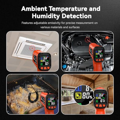 Infrared Thermometer Temperature Gun -58°F to 1796°, 16:1 Non Contact Laser Thermometer Gun with Thermocouple Probe for Humidity, Pizza Oven, Griddle, Ir Temp Gun for Home and Industry Repair - color: -58°F to 1796°F, Orange