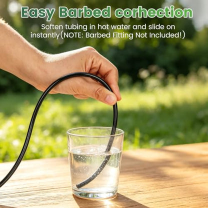 1/4" Drip Irrigation Tubing with 6" Emitter Spacing, (100 Ft Roll) Hydroponics Dripline, 1/4" Drip Irrigation Fittings Included, Built-in 0.5 GPH Dripper, Drip Line for Irrigation System (Black) - size: 100FT