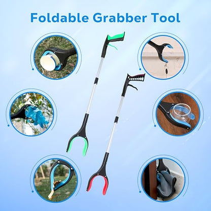 Grabber Reacher Tool - 43” Extra Long Foldable Gripper and Reaching Tool - Heavy Duty Pick Up Stick Grabbers for Seniors, Trash, Surgery Recovery Must Haves Gifts (Green-43in) - color: Green-43in