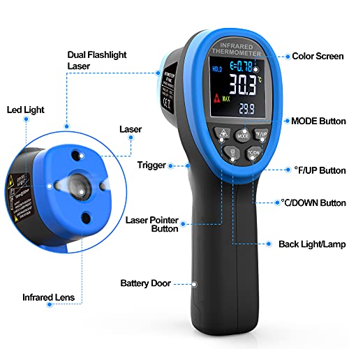 BT-1800C Pyrometer -58°F ~3272°F (-50~1800℃) IR Temp Gun, D:S 50:1 High Temperature Infrared Thermometer for Industrial HVAC Forge Furnace Metal Smelting (NOT for Human Temp) - color: BT-1800C Blue (-58°F ~3272°F)