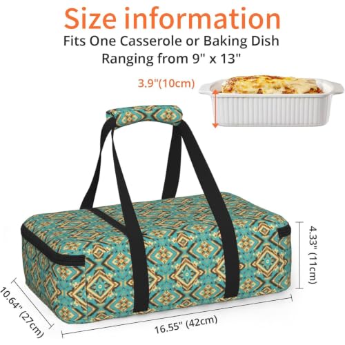 Single Deck Thermal Carrier Ethnic Geometric Print | Ethnic Geometric Pattern Mexican Tribal, Insulated Casserole Carrier with Handles Zipper Fits 9x13 Pan Potluck Party - color: Pattern (769)