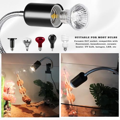 Reptile Tank Accessories, Reptile Heat Lamp with Clamp and 2 Bulb (25W + 50W) , Hermit Crab Heater, Tortoise Habitat Accessories, Turtle Heat Lamp, Reptile Terrarium for Lizard, Hermit Crab, Tortoise
