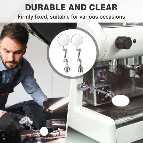 Kingdder 2pcs 2 Inch Inspection Mirrors Magnetic Base with Adjustable Arm | Round Swivel Angle Ball Joint, for Welding, Machine Maintenance, for Technicians, Auto Mechanics - size: 2 Inch