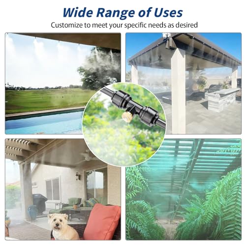 Misters for Outside Patio, 59ft Misting Line + Filter + 23 Brass Misting Nozzles +Brass Adapter(3/4") Misting System for Garden, Greenhouse, Trampoline and Chicken Coop