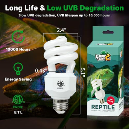 LUCKY HERP UVA UVB Reptile Light 5.0, Tropical UVB 100 Compact Fluorescent Lamp, UVB Light for Reptiles 15W, UVA UVB Reptile Light Bulb, UVB Bulb for Reptiles Chameleons Lizards Tortoises Snakes - style: UVB5.0 15W