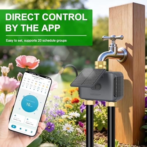 120FT WiFi Solar Drip Irrigation System, Dual Zone Timer | App Control, Solar and USB Power, Dual-Zone Watering for Garden, Greenhouse, Patio, Balcony and Potted Plants - size: 120-Foot Dual-Tube Brass Solar Wireless Timer