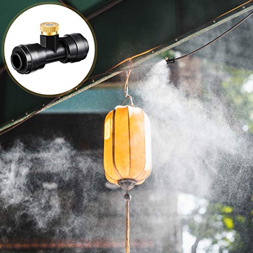 Ripeng 72 Pcs Brass Misting Nozzles Tees Plugs, 1/4 Inch Outdoor Mister | 30 Misting Nozzle Tees, 36 Brass Nozzles And 6 Black End Plugs For DIY Outdoor Patio Garden Backyard Cooling Spray System