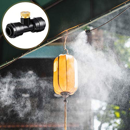 Ripeng 72 Pcs Brass Misting Nozzles Tees Plugs, 1/4 Inch Outdoor Mister | 30 Misting Nozzle Tees, 36 Brass Nozzles And 6 Black End Plugs For DIY Outdoor Patio Garden Backyard Cooling Spray System