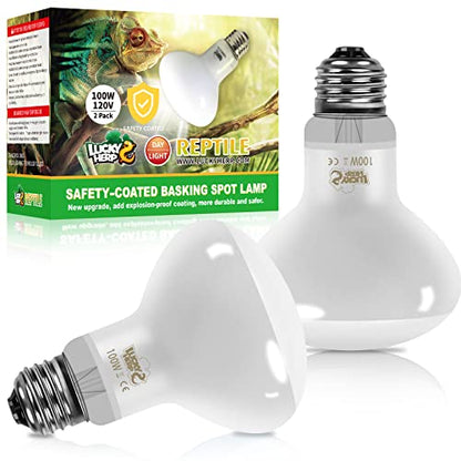 LUCKY HERP New Upgrade 100W Reptile Heat Lamp Bulb (3rd Gen, Safer), Amphibian Basking Spot Light Bulb, UVA Reptile Daylight Bulb for Turtle, Bearded Dragon, Lizard Heating Use (2 Pack) - size: 100