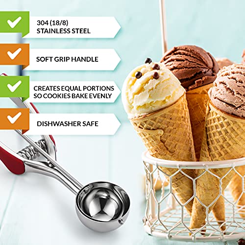 Spring Chef Small Stainless Steel Melon Baller Scoop #60, 1 Tablespoon, Red | Premium 2" Cookie Scoop for Baking with Soft Grip & Trigger Release, Melon Scooper, Small Ice Cream Scoop, Dishwasher Safe - color: Red, size: #60 - Small - 1 Tbsp