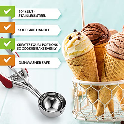Spring Chef Small Stainless Steel Melon Baller Scoop #60, 1 Tablespoon, Red | Premium 2" Cookie Scoop for Baking with Soft Grip & Trigger Release, Melon Scooper, Small Ice Cream Scoop, Dishwasher Safe - color: Red, size: #60 - Small - 1 Tbsp