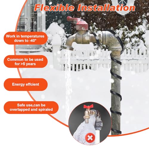 30FT Pipe Heat Tape, -40°F Freeze Protection,Heat Tape for Water Pipes | Heat Tape for Water Pipes,Freeze Protected Water Pipe Heating Cable 120V 5W/ft