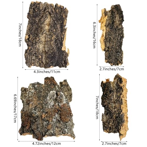 VCEPJH Cork Bark for Reptiles, 4 Pcs Natural Cork Flats for Terrarium Cork Wood Pieces for Snakes Spiders Bearded Dragons Hermit Crabs Geckos Isopod