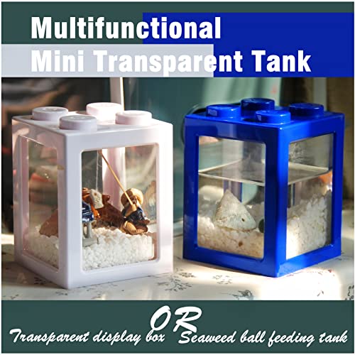 Mini Sea Monkey Tank, Small Shrimp Tank Stackable Mini Aquariums for Fairy Shrimp Eggs Moss Balls, 0.25 Gallon Temporary Betta Fish Tank Ant Feeding Case Mini Reptile Tank - color: Blue