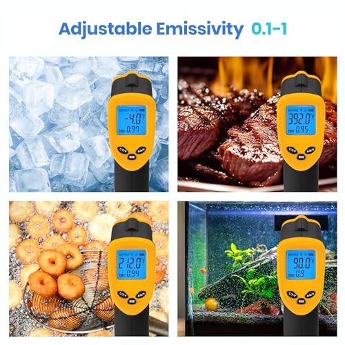 Etekcity Infrared Thermometer Laser Temperature Gun 774 | Cooking, Pizza Oven, Griddle, BBQ, Meat, HVAC, Engine, Adjustable Emissivity, MAX Display, Surface Measurement - color: Light Yellow, style: Classic