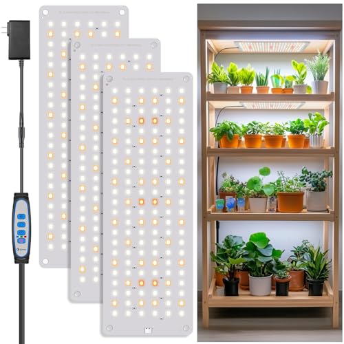 Aumtrly Grow Light 414 LED Full Spectrum, Slim Indoor Plant Lamp 3 Panel | for Seed Starting Growing, 6/12/16H Auto Timer, 5 Dimming Levels, 3 Light Modes, 2 Installation Methods, Use Under Shelves - size: 3 Pack