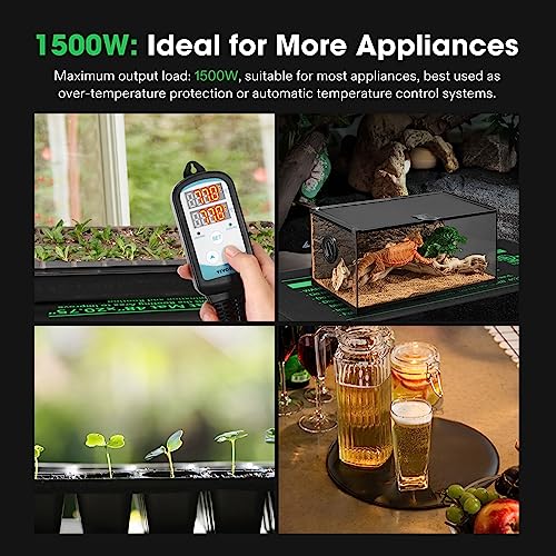 VIVOSUN 1500W Digital Temperature Controller, 2-Stage Outlet Thermostat Heating and Cooling Mode, Thermostat with Dual LED Display, for Homebrew Fermenter Greenhouse Terrarium, 110-240V 20A 1500W
