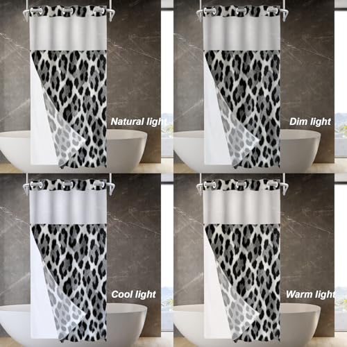 Pink Leopard Print No Hooks Shower Curtain with Snap in Liner Set, Animal Nature Cat Wildlife Fur Tub Curtainn Mesh Top Window & Magnetic Hem Waterproof 35.5X74 Inch - color: Animal Leopard Print Black2, size: 35.4"W x 74"L (Pack of 1)