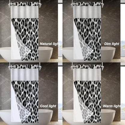 Pink Leopard Print No Hooks Shower Curtain with Snap in Liner Set, Animal Nature Cat Wildlife Fur Tub Curtainn Mesh Top Window & Magnetic Hem Waterproof 35.5X74 Inch - color: Animal Leopard Print Black2, size: 35.4"W x 74"L (Pack of 1)