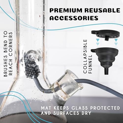 nugbuddy Glass Cleaning Kit - Reusable Silicone Accessories - Complete Kit to Clean your Piece, Just Add Cleaner - Reusable Soaker Bag, Brushes, Mat, Caps & Plugs, Funnel, & Microfiber Towel - color: Black